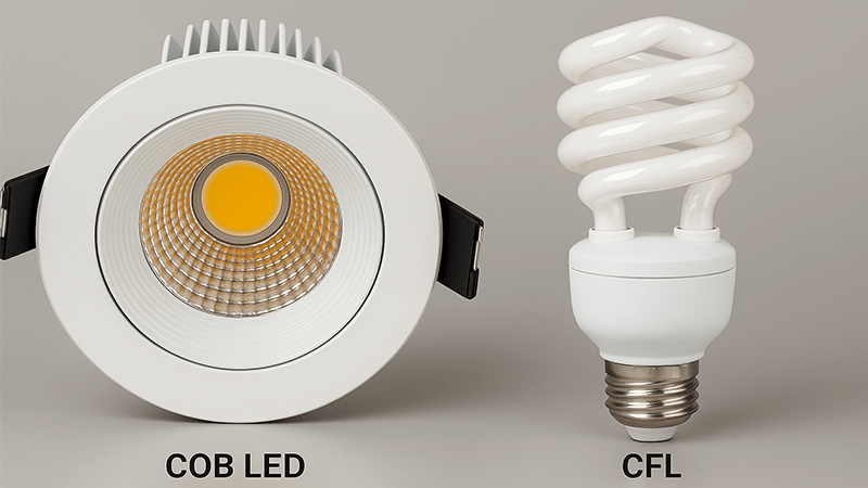 COB LED Downlight vs CFL bulb side by side comparison