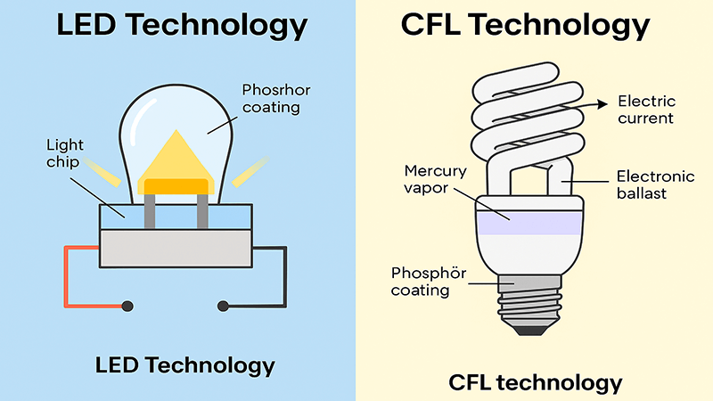 Diagram showing how LED and CFL technology works