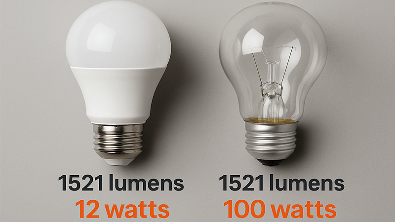 LED Equivalent to 100 Watt Bulb Chart showing the LED lumen equivalent to a 100 watt incandescent bulb