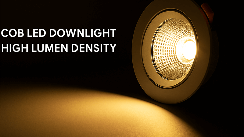 A COB LED downlight shining a bright, focused beam of light next to a less intense SMD model