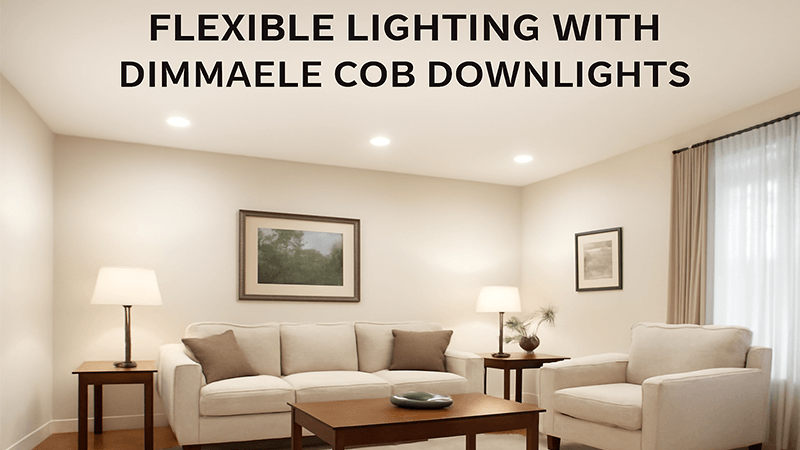 A living room with dimmable COB LED downlights set to a warm, low light level.