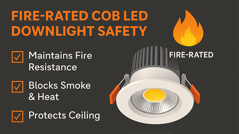 A fire-rated COB LED downlight installed in a modern ceiling.