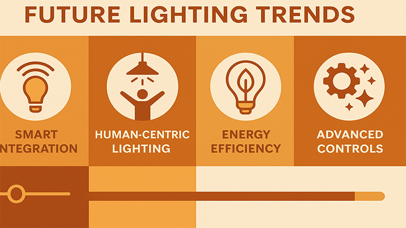 An infographic showing future lighting trends like smart integration and human-centric lighting