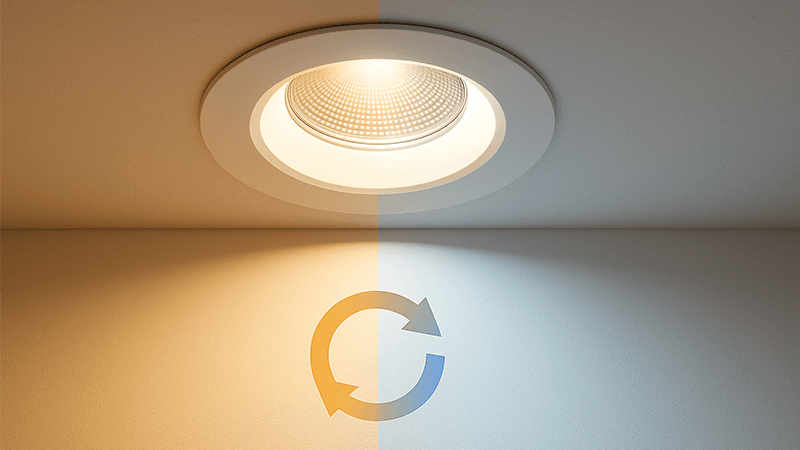 A demonstration of a tunable downlight changing from warm white to cool white