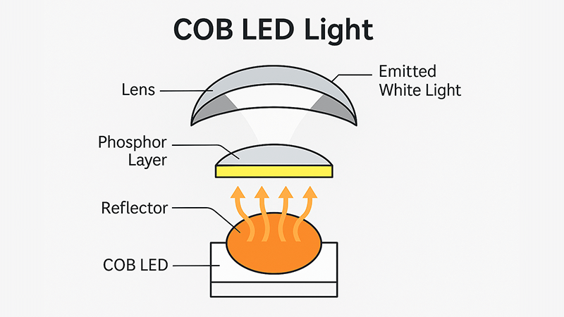 Diagram showing how a COB LED light works