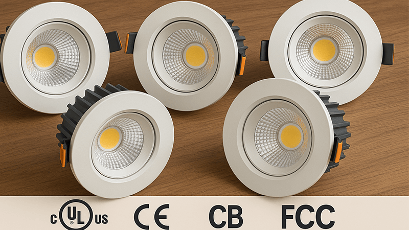 COB LED Downlight Certifications several COB LED downlights showing certification marks