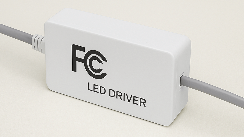 FCC Certification for LED Lights An LED driver with the FCC logo visible