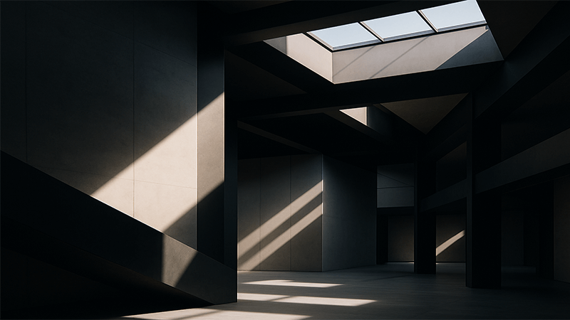 Modern building interior showing the interplay of light and shadow
