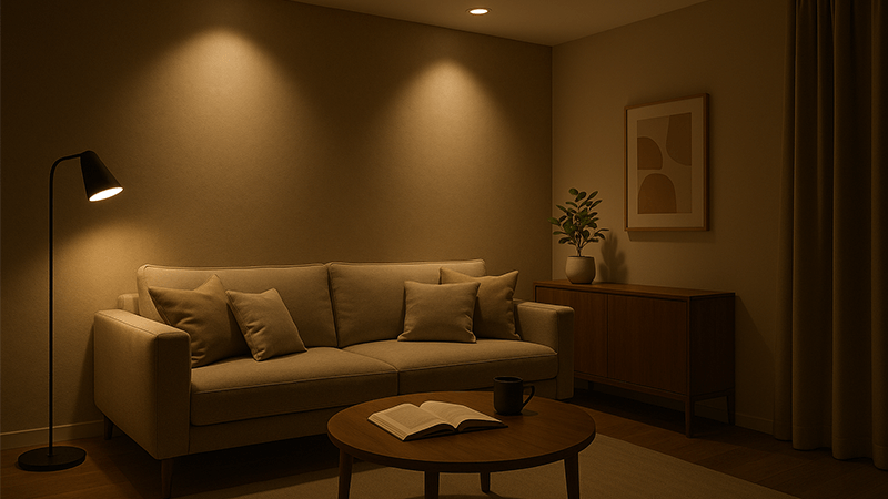 Room showcasing layered ambient, task, and accent lighting