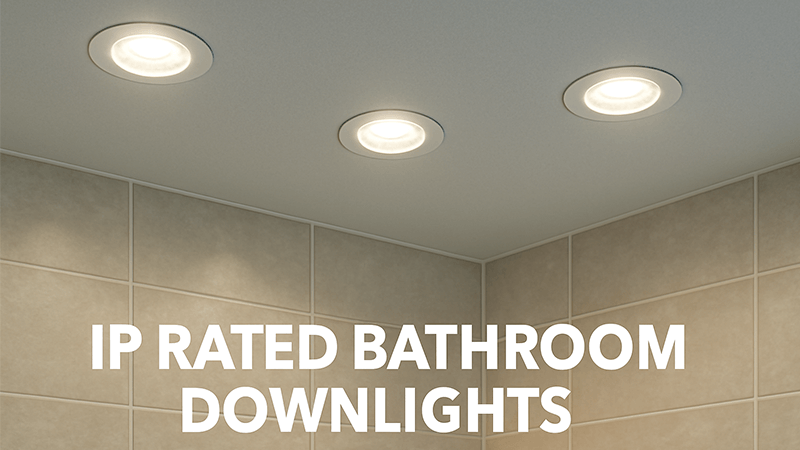 IP Rated Bathroom Downlights A modern bathroom ceiling with sleek IP-rated LED downlights installed