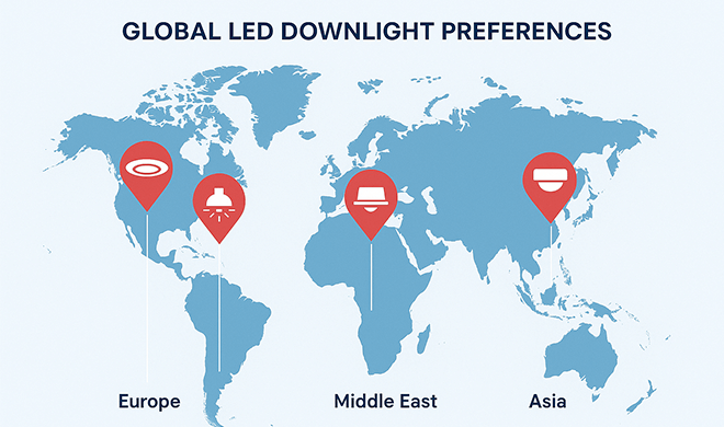 What are the Differences in LED Downlight Preferences (EU, Middle East, US, Asia)?