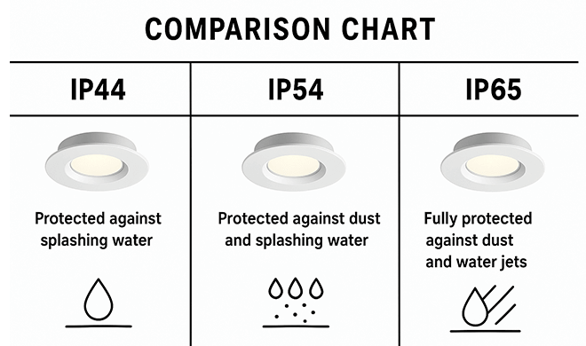 How to Choose Between IP44, IP54, and IP65 Downlights?