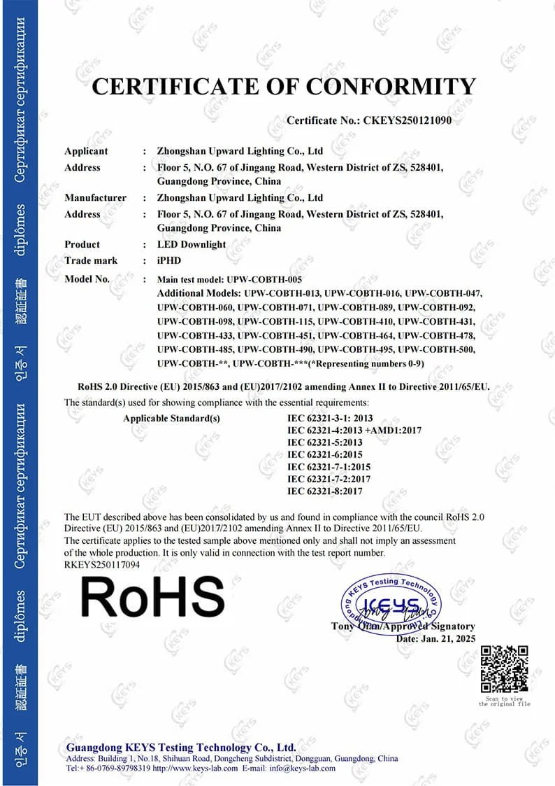 RoHS (Restriction of Hazardous Substances) Certification