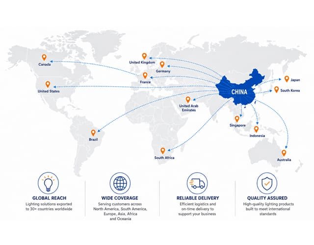 World map showing Upward Lighting export destinations
