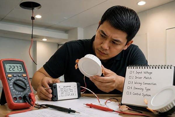 LED downlight voltage and driver check