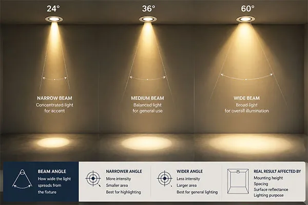 COB Downlight Beam Angle Explained beam angle for COB downlight explained with narrow and wide light spread
