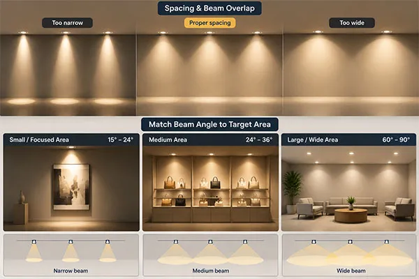 COB Downlight Beam Angle Spacing and Target Area beam angle for COB downlight spacing and target area planning