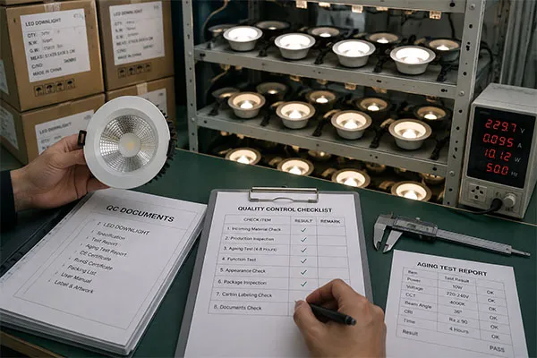 LED downlight supplier quality control aging test and documentation