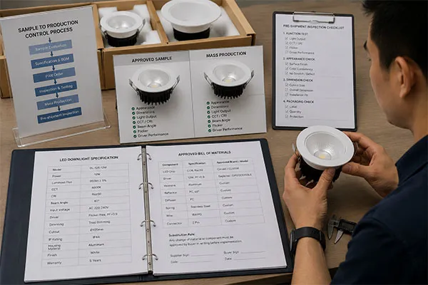 Approved LED downlight sample and production specification control LED downlight factory China approved sample control