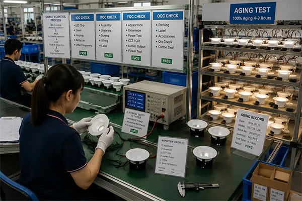 LED downlight production quality control and aging testing LED downlight factory China quality control and aging test