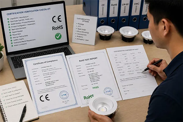 Verifying LED downlight compliance and customization documents LED downlight factory China CE RoHS document verification