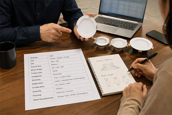 LED Downlight Specification Confirmation LED downlight supplier clarifying cutout size CCT and beam angle