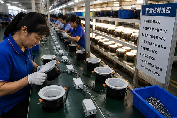 LED downlight factory quality control inspection and aging test