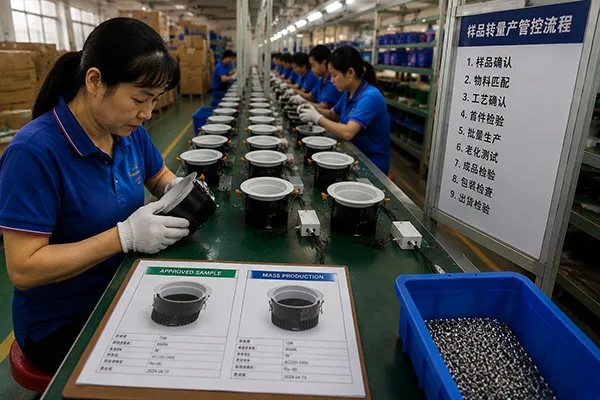 Approved sample comparison in LED downlight factory mass production