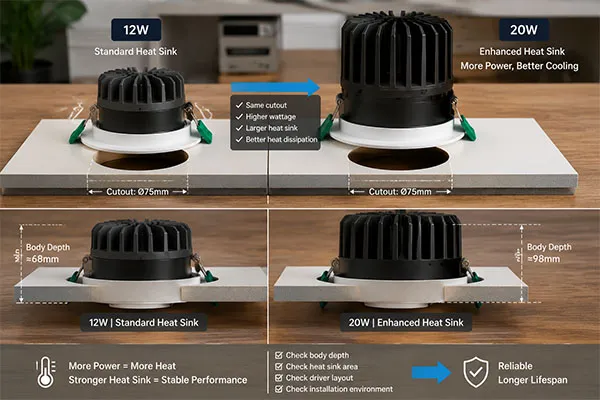 Higher wattage LED downlight heat sink design Higher wattage LED downlight with extended heat sink