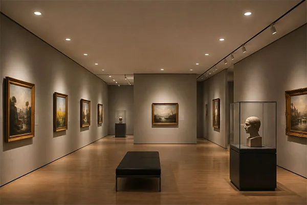 Low glare LED downlights for museums and galleries in recessed ceiling