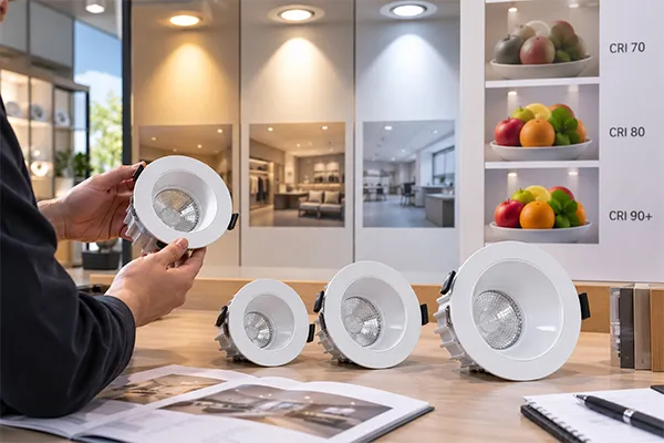 LED downlight models wattage lumens and CRI comparison LED downlight models comparing wattage lumens and CRI