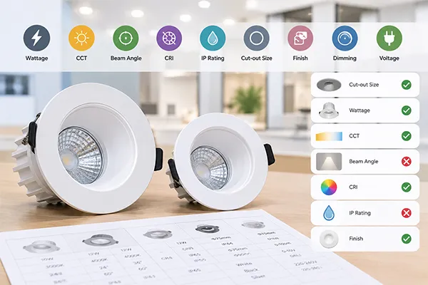 LED downlight specification compatibility LED downlight inventory specifications including cut out size wattage and colour temperature