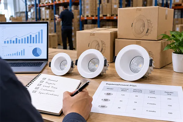 LED downlight replenishment planning LED downlight inventory replenishment planning with demand and lead time review
