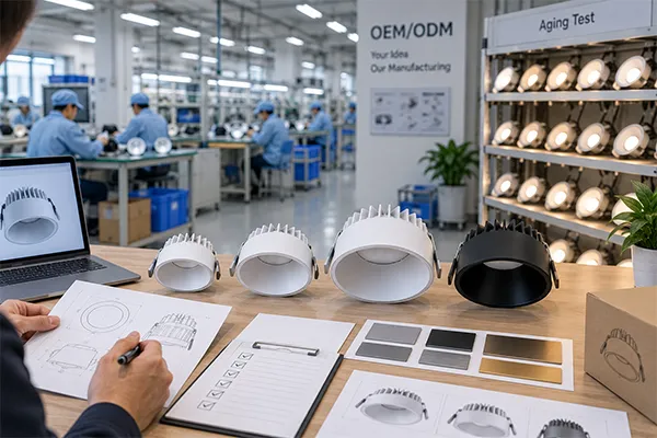 OEM ODM LED downlights manufacturing and quality control OEM ODM LED downlights supplier quality control and aging test process