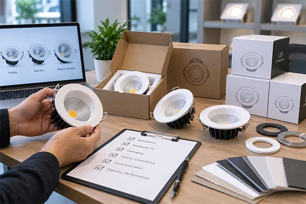 Small-Batch OEM LED Downlight Validation Small batch OEM LED downlights with private label packaging samples