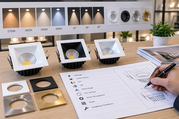 LED Downlight Specification Checklist LED downlight specifications including wattage CCT CRI beam angle and finish