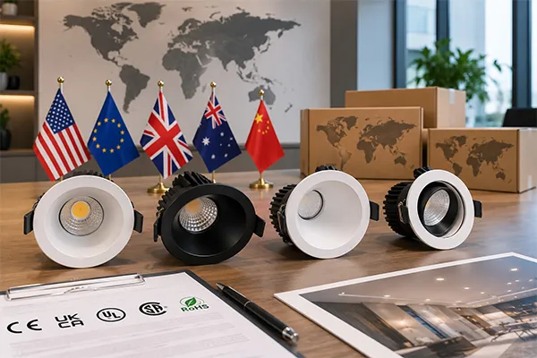 LED downlight target market compliance LED downlights for international markets with certification document verification