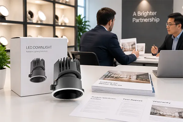 Branded LED downlight procurement support with product documentation and warranty service