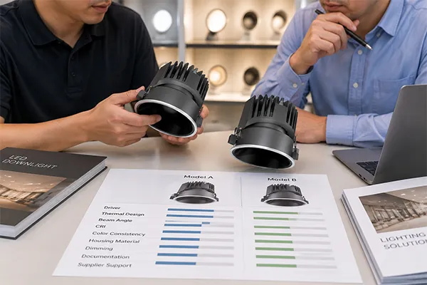 LED downlight technical comparison including driver thermal design CRI and beam angle