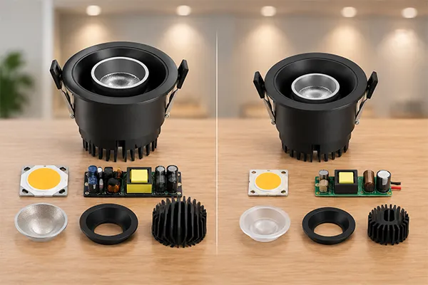 Comparing LED downlights configurations LED downlights quotation comparison with driver optics and heat sink