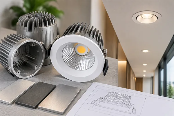 Aluminum material selection for LED downlight housing in recessed ceiling installation