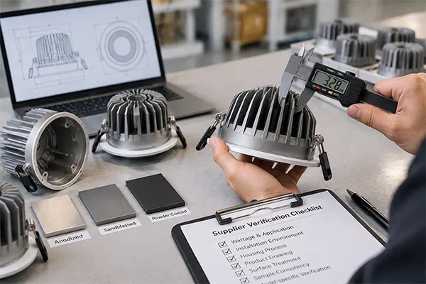 Aluminum material selection for LED downlight housing supplier quality inspection