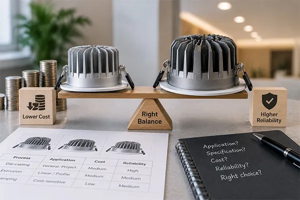 Aluminum material selection for LED downlight housing cost and reliability balance