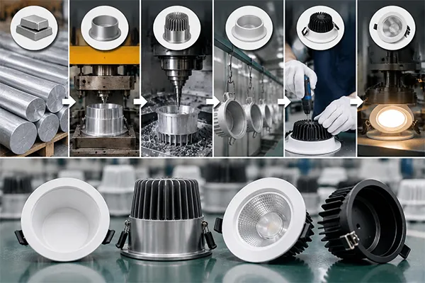 Downlight housing production quality control LED downlight housing manufacturing process quality control for aluminum downlight housings