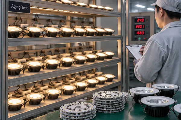 LED downlight aging test and PCB assembly quality control 100 percent aging test for PCB assembly and LED downlight quality control