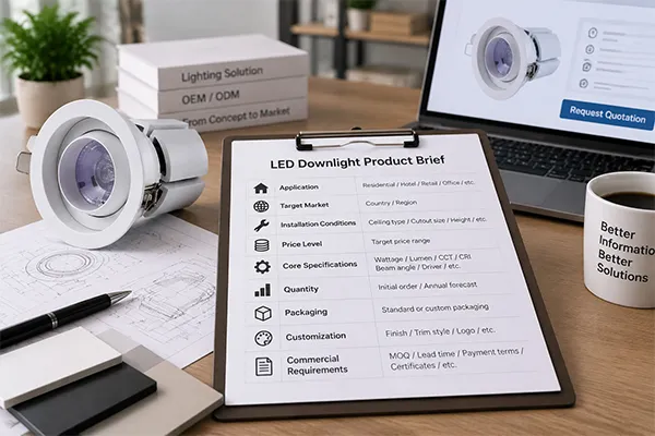 LED Downlight Supplier Quotation Brief LED downlight product brief checklist for supplier quotation