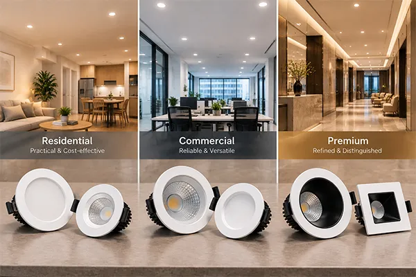 Positioning an LED downlight range LED downlight solutions with controlled specifications for product positioning