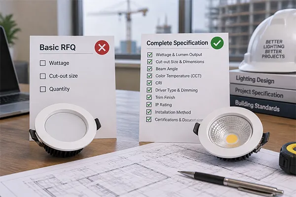 Project LED downlight specification comparison LED downlight requirements comparison for wattage cut-out and driver specifications
