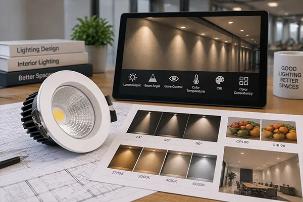 LED downlight optical requirements for project spaces LED downlight requirements for beam angle glare control and color temperature