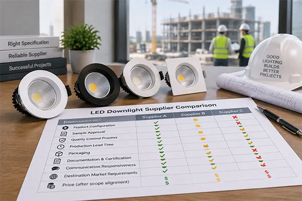 LED downlight supplier evaluation for large projects LED downlight requirements supplier comparison matrix for construction procurement